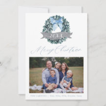 Dusty Blue Christmas Wreath Carte photo de vacance