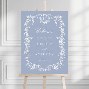 Dusty Blue Classic Floral Mariage Affiche de bienv