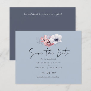 Dusty Blue Coral Floral Mariage Enregistrer Date B
