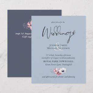 Dusty Blue Coral Floral Mariage Invite Budget