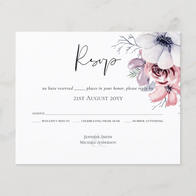 Dusty Blue Coral Floral Script Mariage RSVP Budget (Devant)