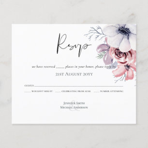 Dusty Blue Coral Floral Script Mariage RSVP Budget