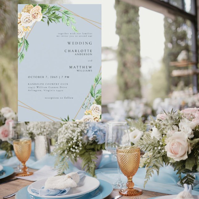Dusty Blue Cream Floral Faire-part de mariage (Créateur téléchargé)