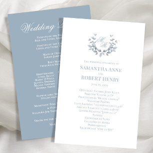 Dusty Blue Custom Monogram Programme de mariage