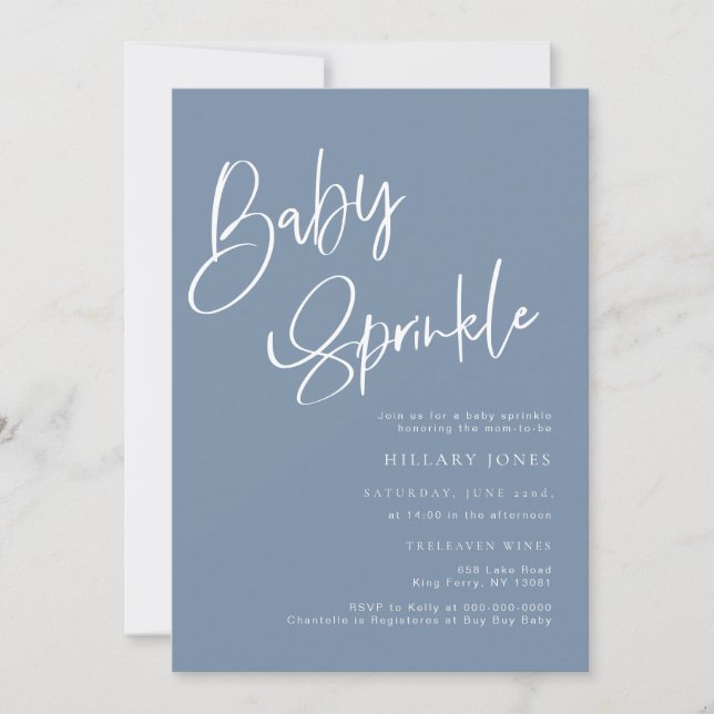 Dusty Blue Denim Bohemian Baby Sprinkle Invitation (Devant)