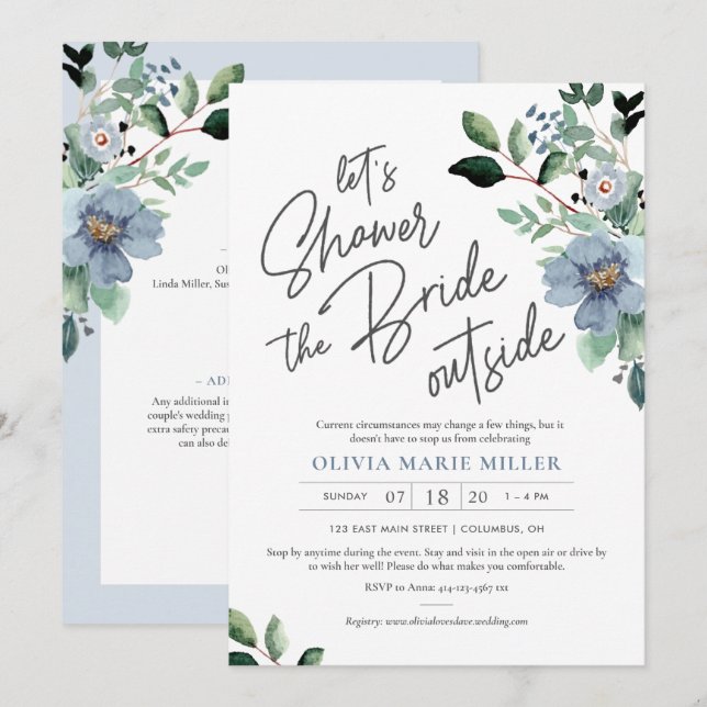 Dusty Blue Drive Par Bridal Shower Invitation (Devant / Derrière)