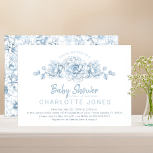 Dusty Blue élégant Baby shower Floral Invitation