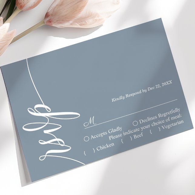 Dusty Blue Elegant Calligraphy Wedding Carte RSVP (Créateur téléchargé)