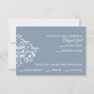 Dusty Blue Elegant Damask carte RSVP