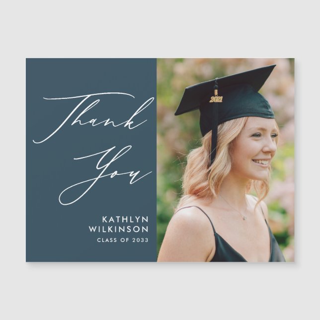 Dusty Blue élégant Merci de graduation de script (Devant)