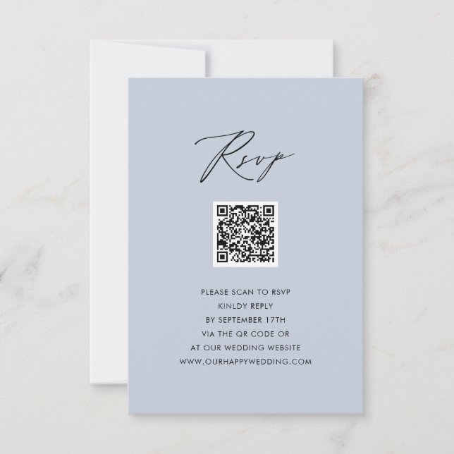 Dusty Blue Elegant Script Simple QR Wedding RSVP (Devant)