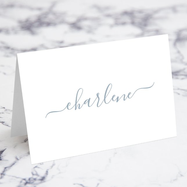 Dusty Blue Elegant Signature Nom Cartes de Place (Dusty Blue Elegant Signature Script Individual Name Fold Your Own Place Cards)