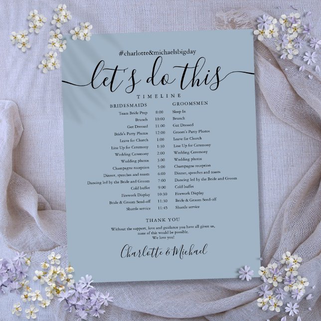 Dusty Blue Elegant Wedding Calendrier (Dusty Blue Elegant Wedding Schedule Timeline)