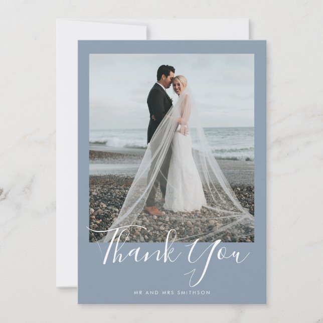 Dusty Blue Elegant Wedding Carte de remerciements (Devant)
