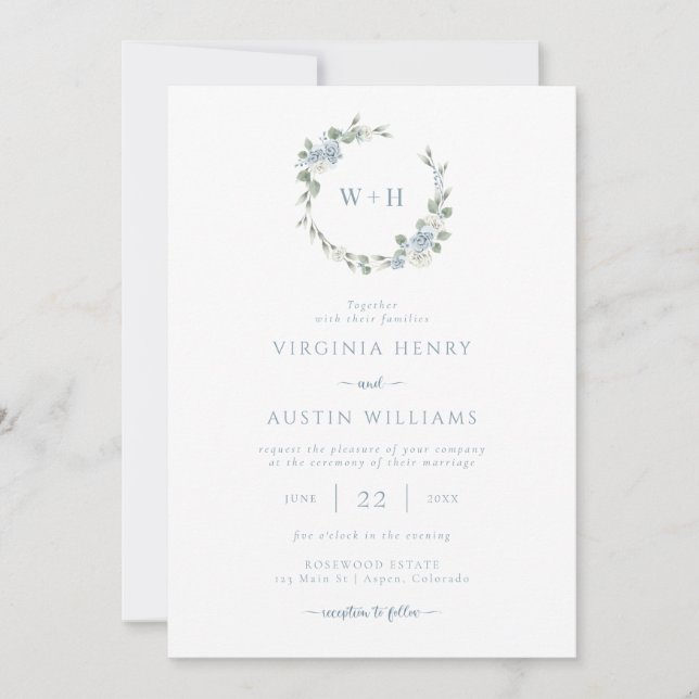 Dusty Blue Elegant Wedding Invitation (Devant)