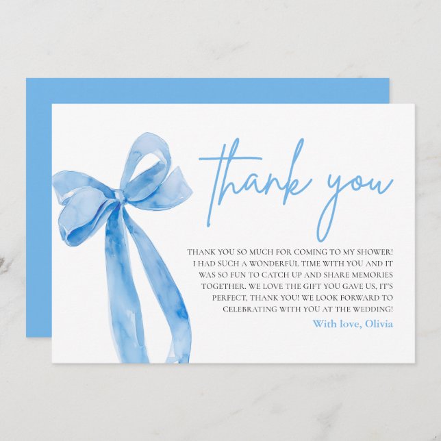 Dusty Blue Elle noue le noeud Carte de remerciemen (Devant / Derrière)