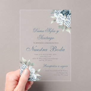 Dusty Blue Espagnol Mariage Acrylique invitation