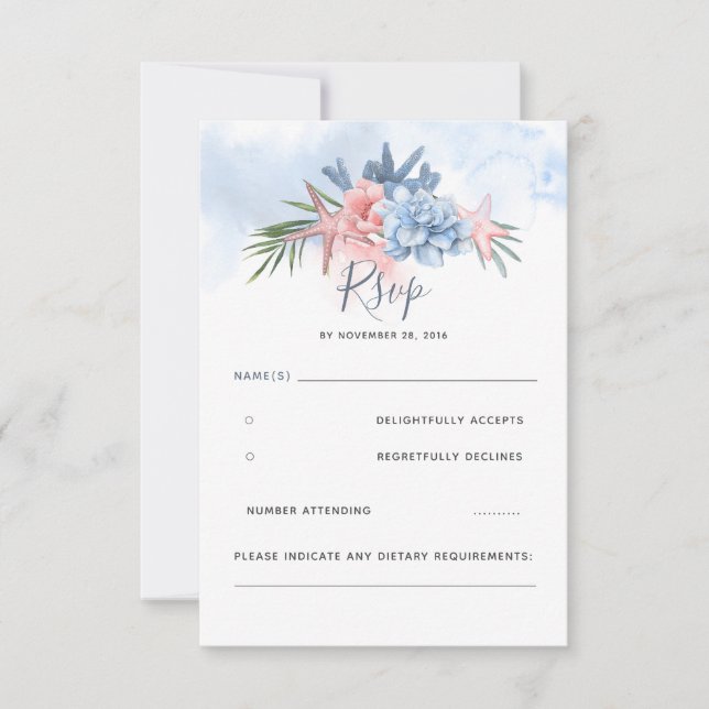 Dusty Blue et Blush Beach Wedding RSVP (Devant)