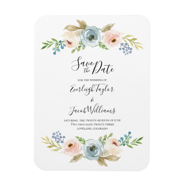 Dusty Blue et Blush Wedding Save the Date Magnet (Vertical)
