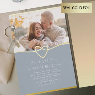 Dusty Blue et Gold Faire-part de mariage avec phot