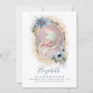 Dusty Blue et Gold Photo Faire-part de naissance b