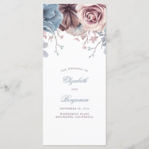 Dusty Blue et Mauve Floral Wedding Programmes