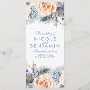 Dusty Blue et Peach Floral Wedding Programmes