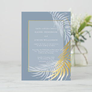 Dusty Blue et White Tropical Faire-part de mariage