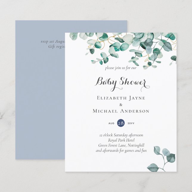 Dusty Blue Eucalyptus Invitations de BABY SHOWER v (Devant / Derrière)