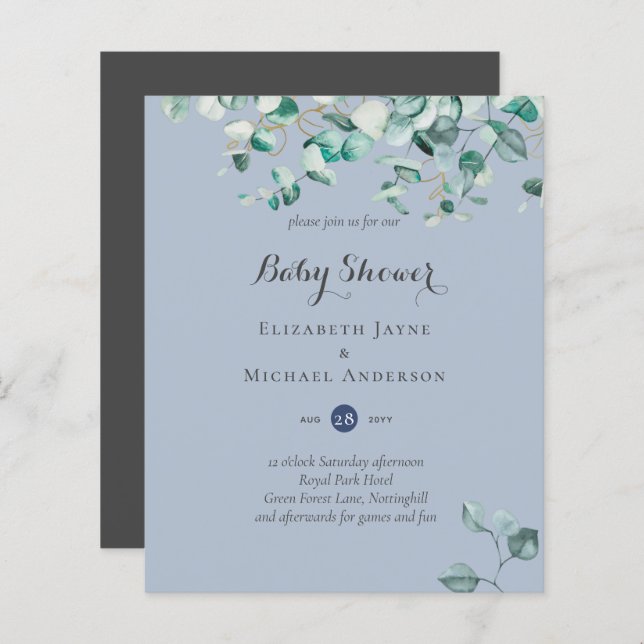 Dusty Blue Eucalyptus Invitations de BABY SHOWER v (Devant / Derrière)