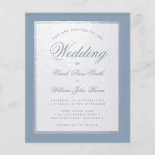 Dusty Blue Faux Faire-part de mariage budgétaire a