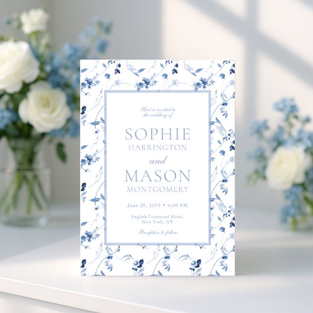 Dusty Blue Fine Art Floral Wedding Invitation (Créateur téléchargé)