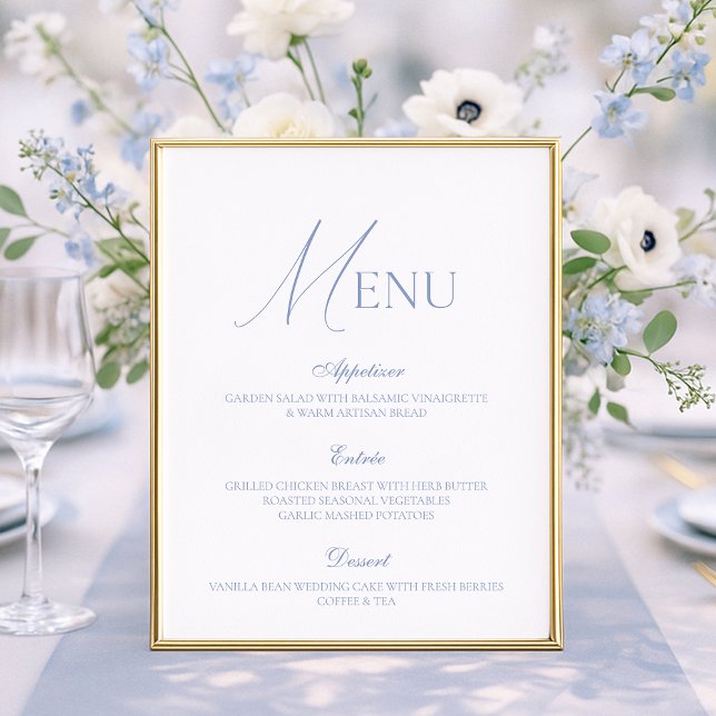Dusty Blue Fine Art Wedding Menu Card (Créateur téléchargé)