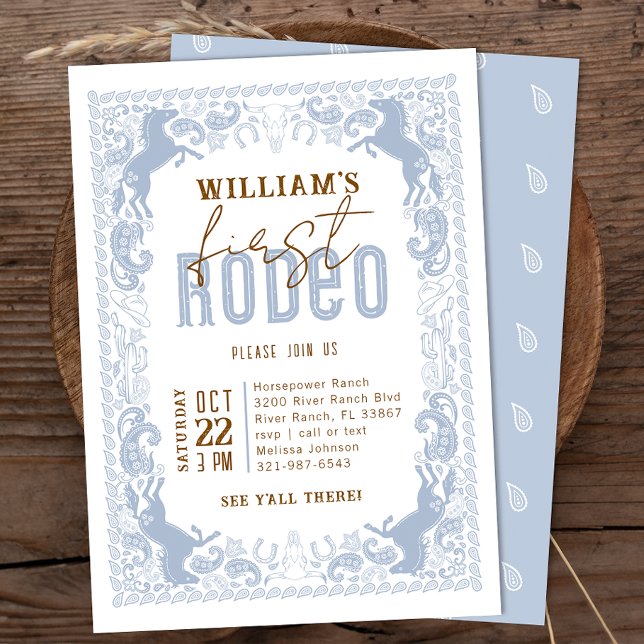 Dusty Blue First Rodeo Invitation d'anniversaire - (Dusty Blue Wild West Invite)
