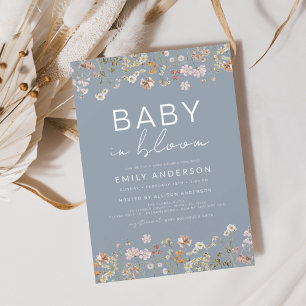Dusty Blue Fleur sauvage Baby in Bloom Invitation