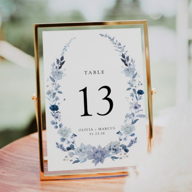 Dusty Blue Fleur sauvage Garden Noce Numéro de tab (Wedding Table Number)