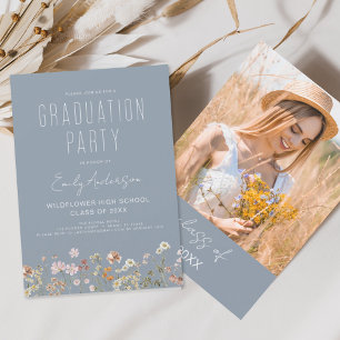Dusty Blue Fleur sauvage Graduation Party Invitati