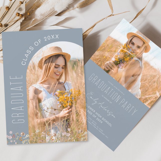 Dusty Blue Fleur sauvage Graduation Party Invitati (Créateur téléchargé)