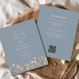 Dusty Blue Fleur sauvage QR Code Jardin Mariage