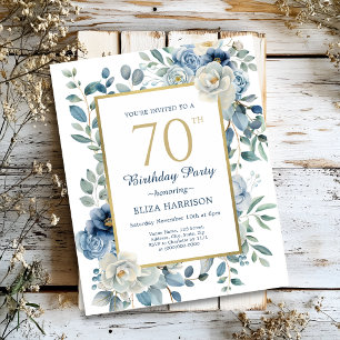 Dusty Blue Floral 70e Anniversaire Invitation budg