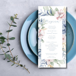 Dusty Blue Floral and Greenery Wedding Programme