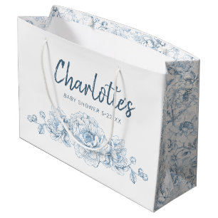 Dusty Blue Floral Baby shower Grand sac cadeau