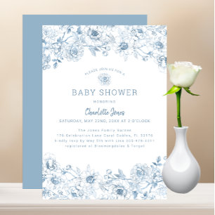 Dusty Blue Floral Baby shower Invitation avec élég
