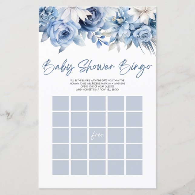 Dusty Blue Floral Baby shower Jeu (Devant)