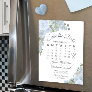 Dusty Blue Floral Calendrier Enregistrer la date M