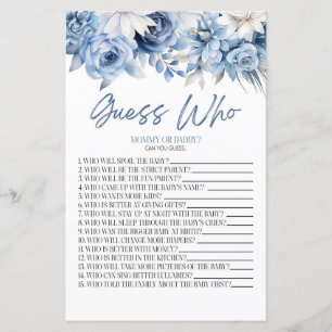 Dusty Blue Floral Devinez Qui Baby shower Jeu