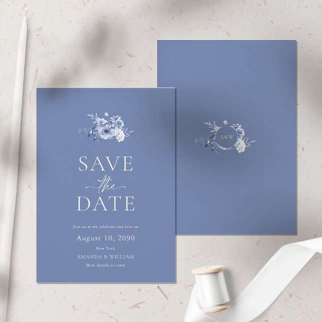 Dusty Blue Floral Enregistrer la carte Date (Créateur téléchargé)