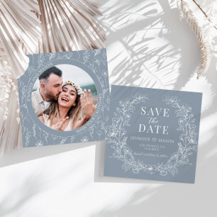 Dusty blue floral Enregistrer l'invitation photo D