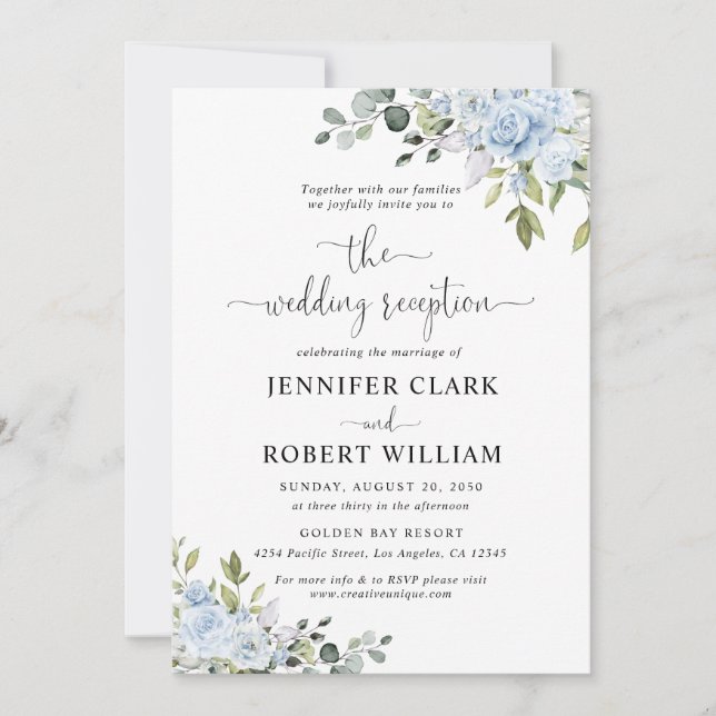 Dusty Blue Floral Eucalyptus Wedding Invitation (Devant)