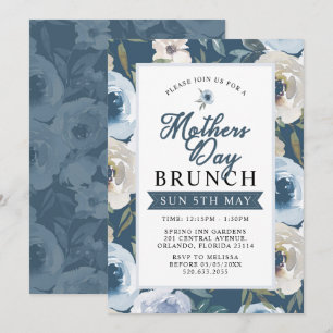 Dusty Blue Floral Fête des Mères Brunch Invitation